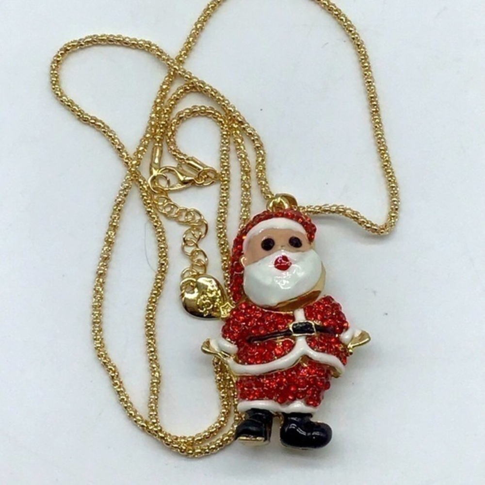 NEW red crystal Santa Claus fashion necklace